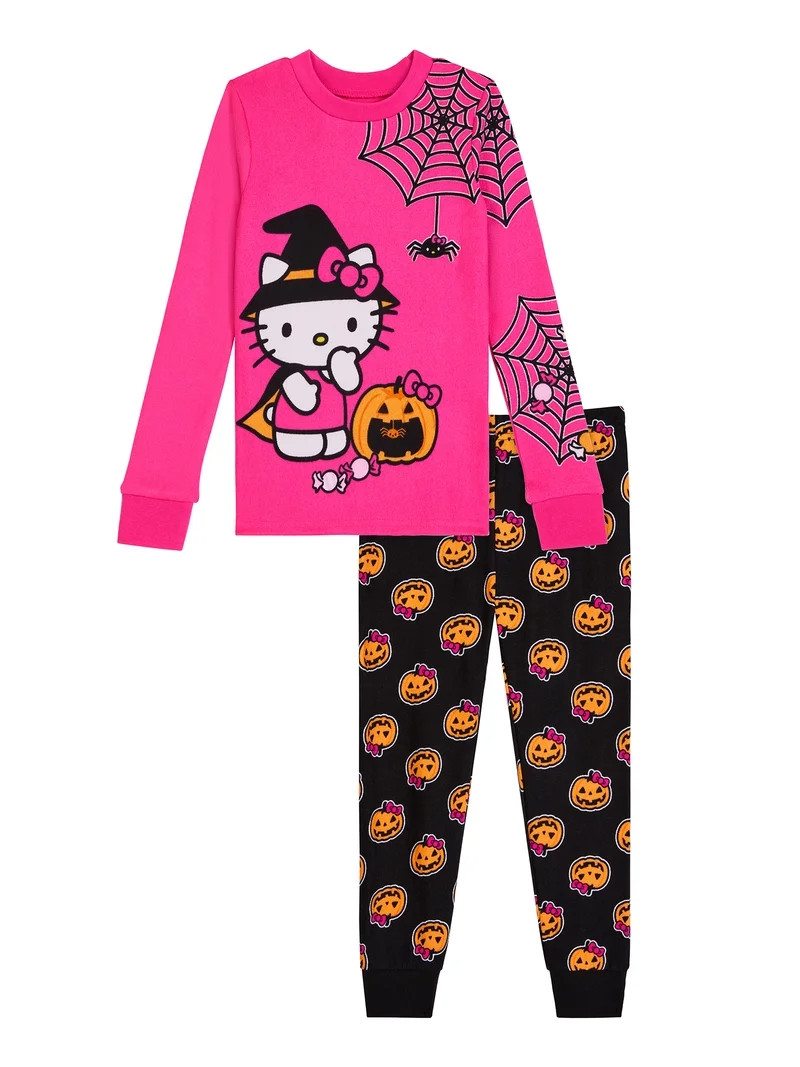 Hello Kitty Girls Halloween Long Sleeve Sleep Top and Pants Pajama Set, 2-Piece, Sizes 4-10 | Walmart (US)