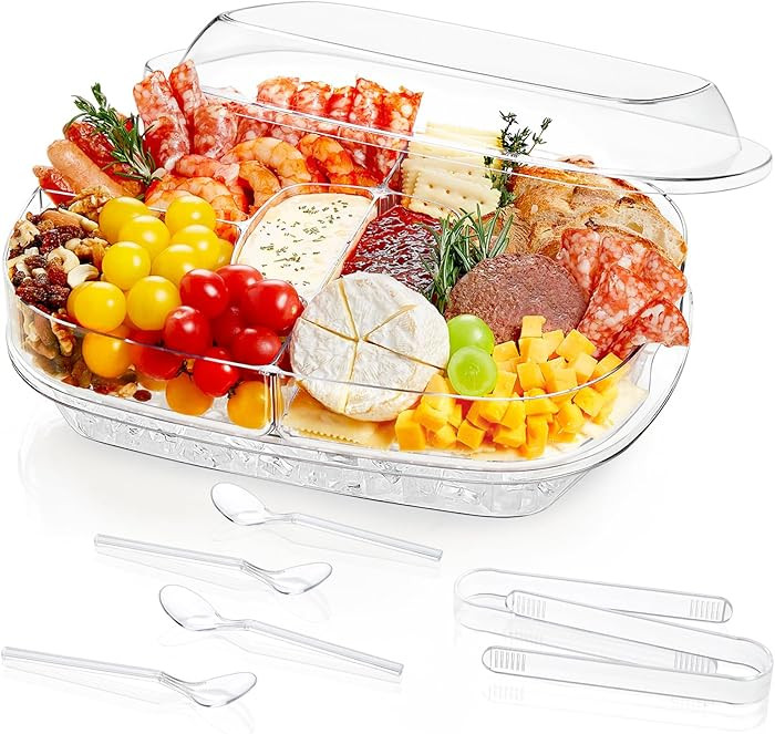 Lifewit Chilled Serving Tray for Parties, 15" Divided Shrimp Cocktail Serving Dish with Lid, Plas... | Amazon (US)