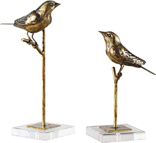 Uttermost Passerines Antique Gold Leaf Bird Figurines - Set of 2 | Amazon (US)