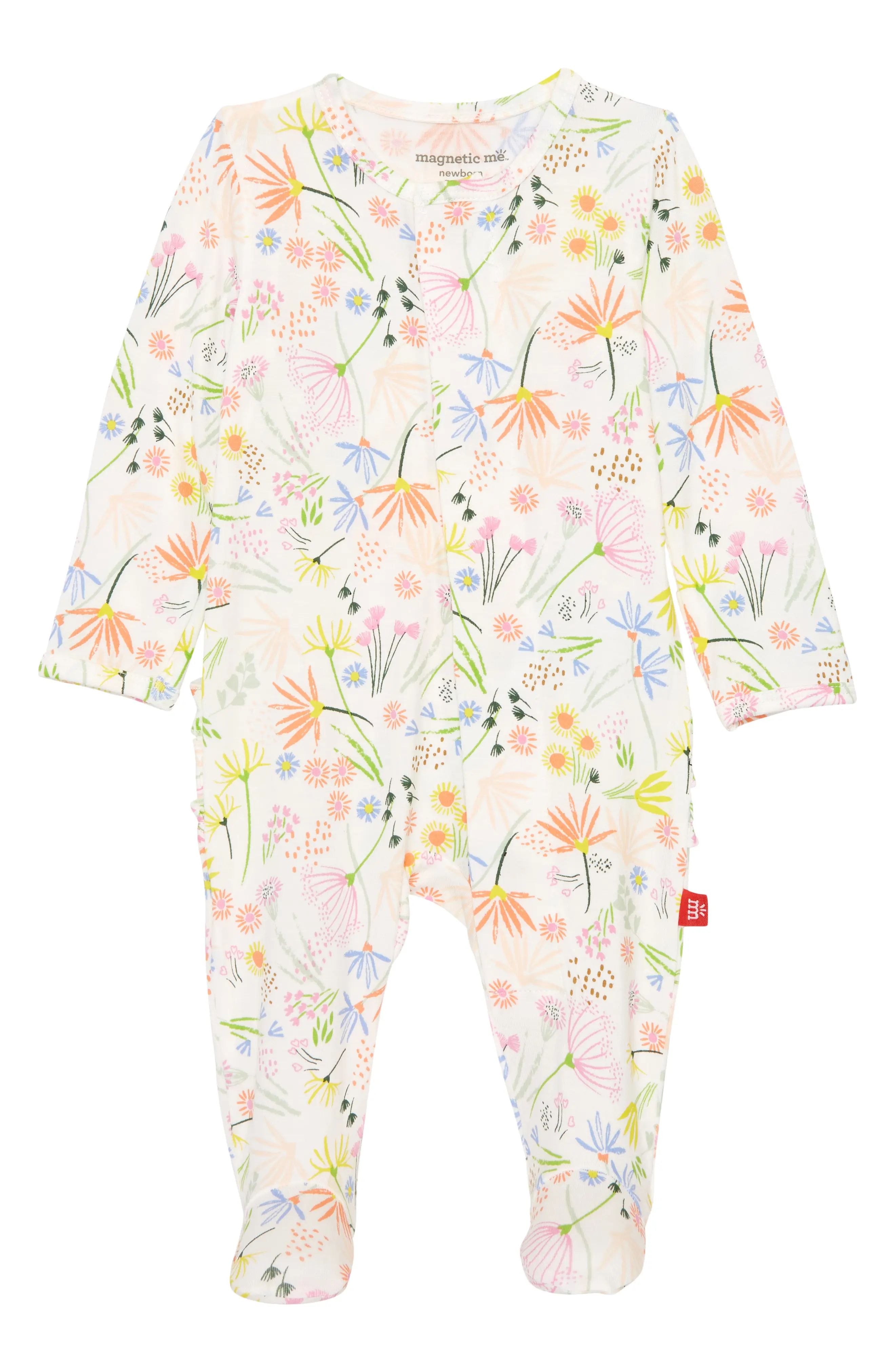 Magnetic Me Poets Meadow Stretch Modal Footie in White Multi at Nordstrom, Size Newborn Us | Nordstrom