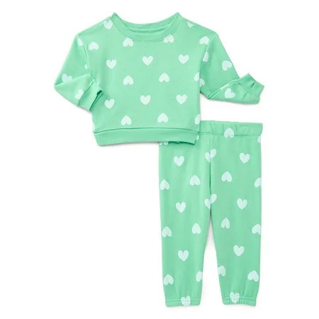 Wonder Nation Baby Girl Fleece Top & Pant, 2-piece Outfit Set, Sizes 6-24 Months | Walmart (US)