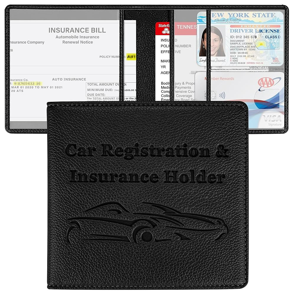 Car Registration and Insurance Holder, Premium PU Leather Vehicle Glove Box Car Organizer Men Wom... | Amazon (US)