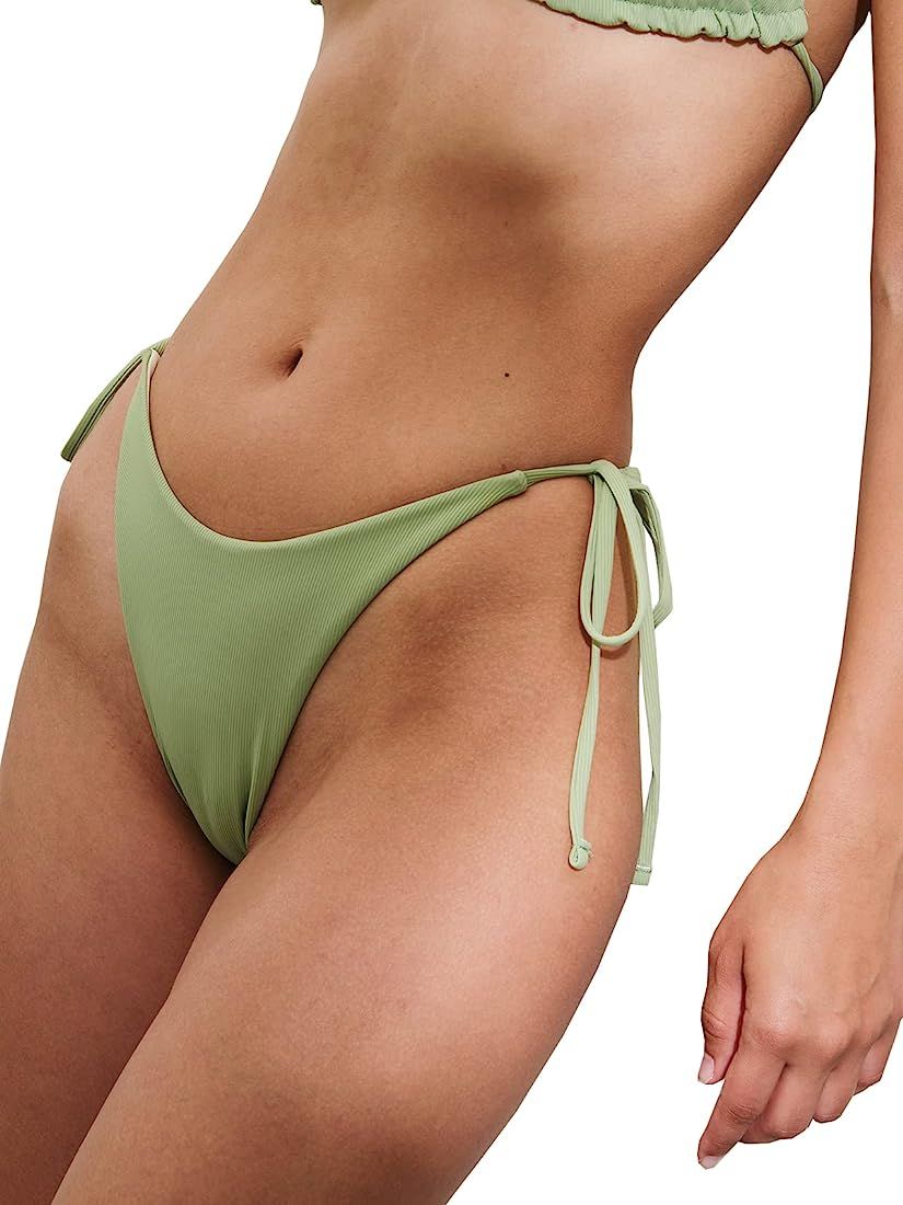 BERLOOK Women's Ribbed Tie Reversible Bikini Bottom Adjustable Hipster Full & High Cut Swimsuit | Amazon (US)