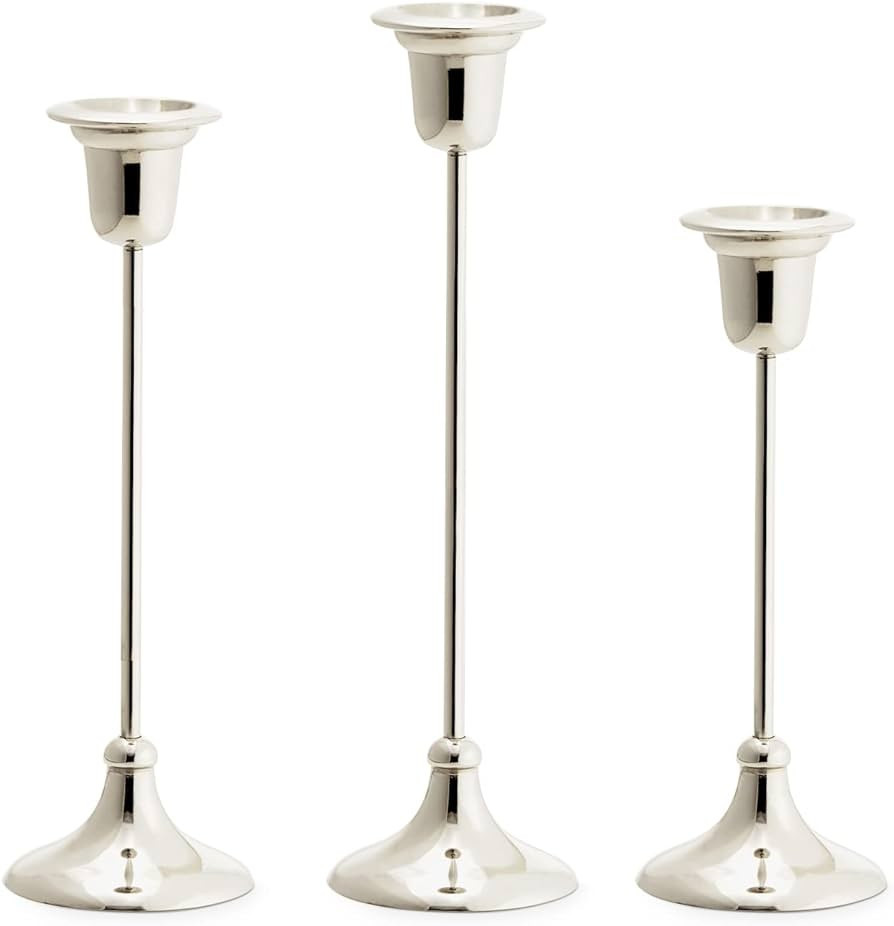 LampLust Silver Candle Holders Taper Candle Holder, Set of 3 Candlestick Holders, Mixed Heights 7... | Amazon (US)