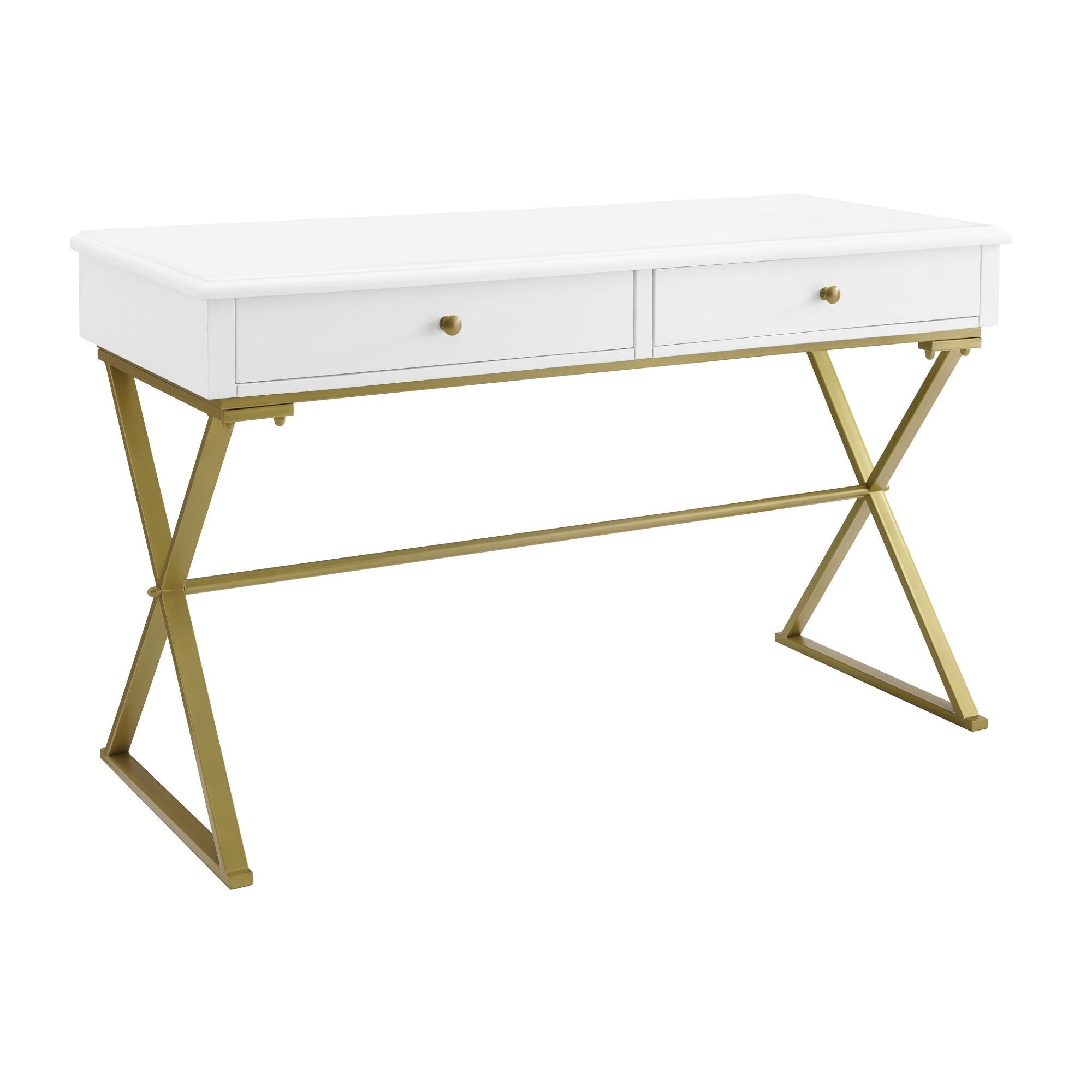 Wood and Gold Frame Empire Desk With Drawers | World Market