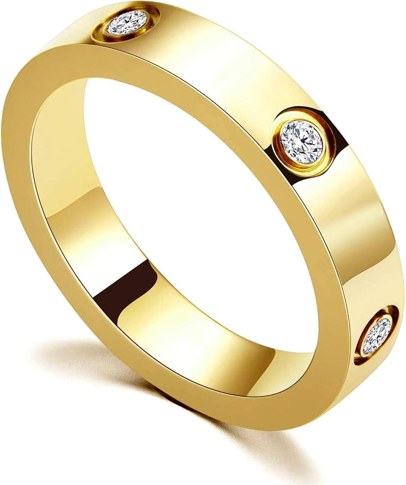 PDWZNBA Love Friendship Ring 18K Gold-Plated Stainless Steel Promise Ring Wedding Band Jewelry Bi... | Amazon (US)