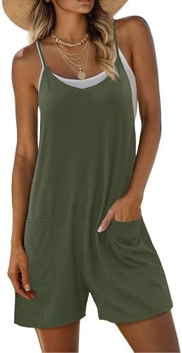 Lepunuo Womens Summer Casual Loose Rompers Athletic Sleeveless Stretchy Short Overalls Jumpsuits ... | Amazon (US)