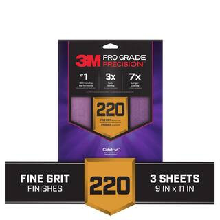 Pro Grade Precision 9 in. x 11 in. 220 Grit Faster Sanding Sheet With No-Slip Grip Backing (3-Pac... | The Home Depot