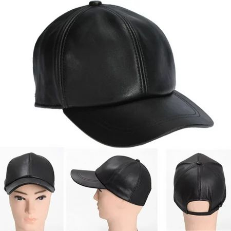 Unisex Casual PU Leather Adjustable Sport Baseball Golf Cap Hat Black | Walmart (US)