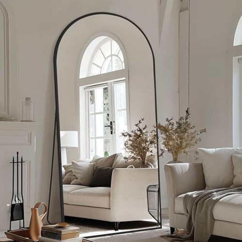 Large Arched Floor Mirror Full Length with Stand, 71''x32'' Black Standing Full Length Mirror for Bedroom Living Room Gym, Aluminum Alloy Frame | Amazon (US)