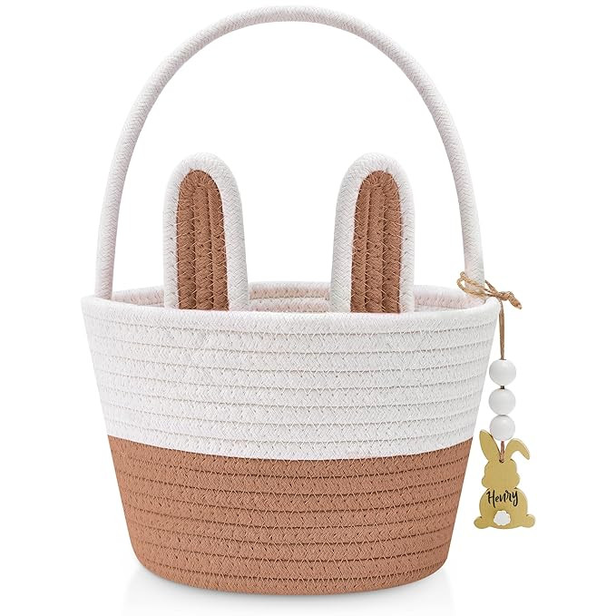 Easter Baskets for Kids, Large Bunny Personalized Easter Basket Empty with Handle, Basket Name Ta... | Amazon (US)