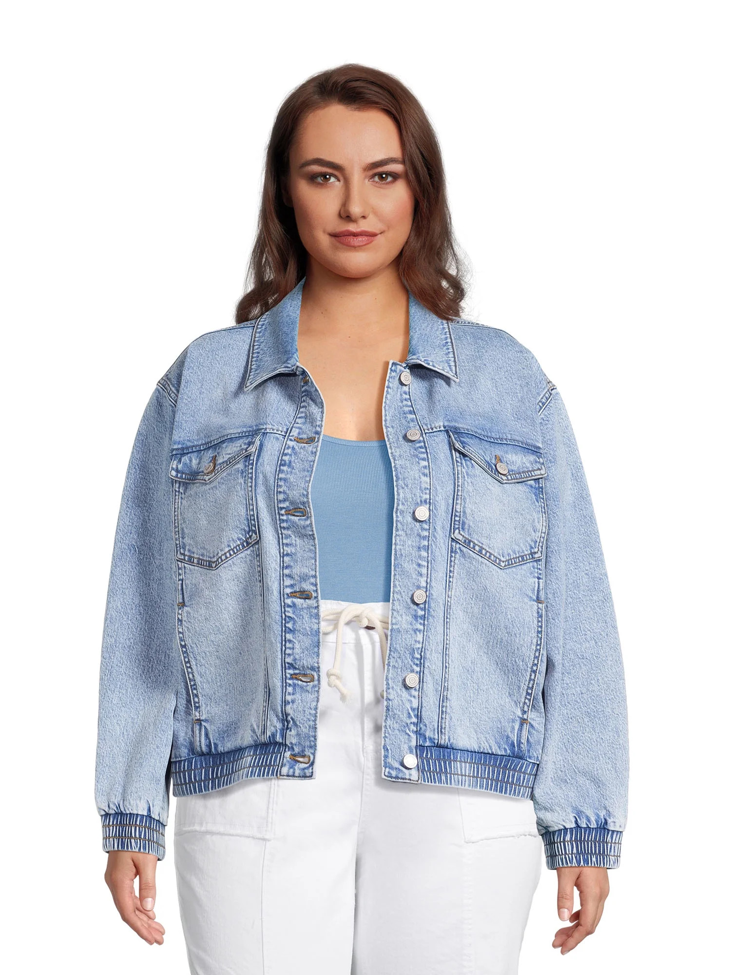 Terra & Sky Women's Plus Size Denim Trucker Jacket - Walmart.com | Walmart (US)