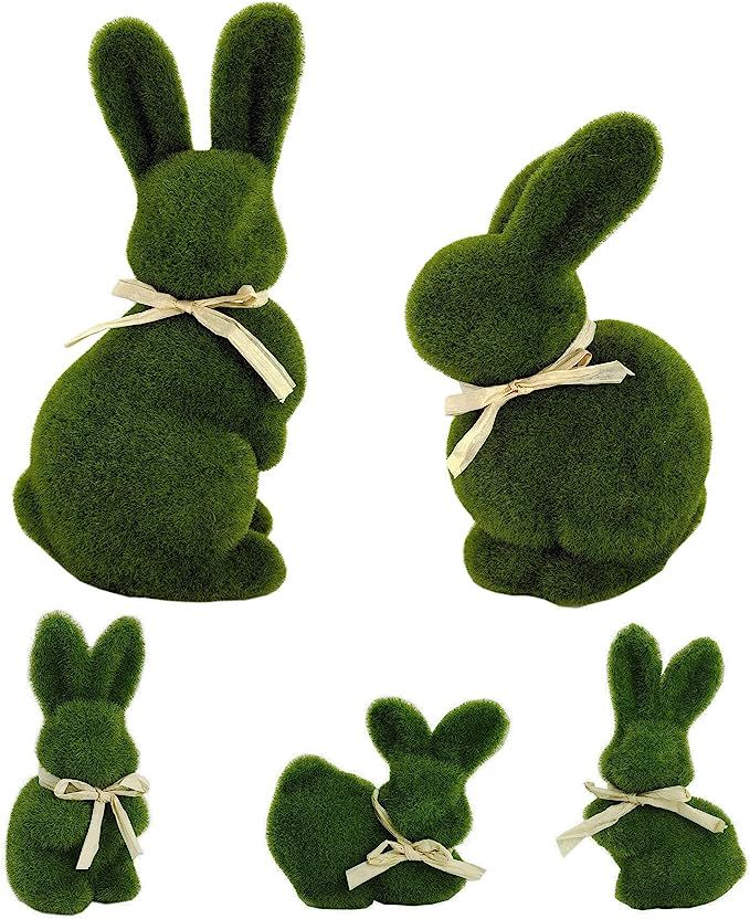 Nature Vibe Easter Bunny Decor Set of 5(H 10/9/5/3 Inches), Faux Moss Bunny Figurines for Spring ... | Amazon (US)