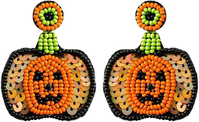 Holiday Earrings for Women Girls, Beaded Statement Dangle Earrings, Pumpkin, Ghost, Bat, Snowflak... | Amazon (US)