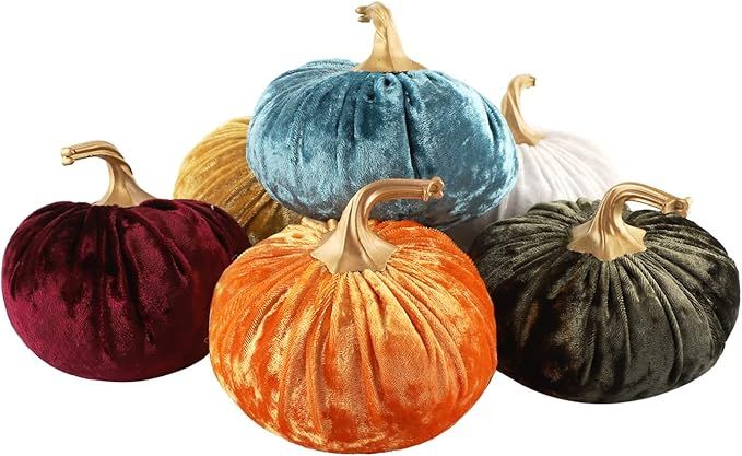 6PCS Faux Velvet Pumpkins Rustic Harvest Decoration, Soft Stuffed Artificial Pumpkins Home Decora... | Amazon (US)