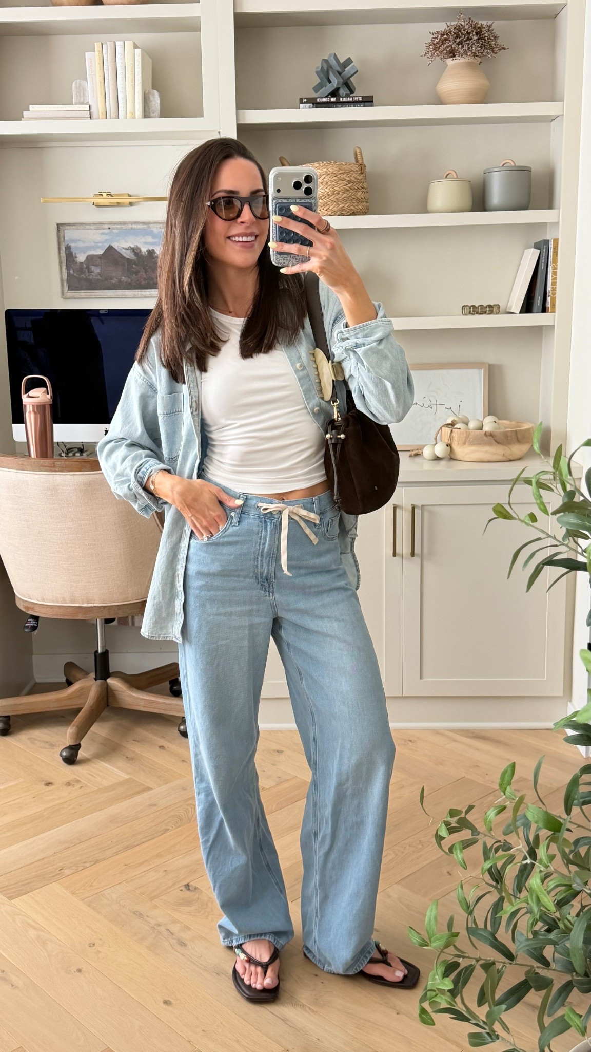 Tank: true to size (S)
Denim shirt: tts (S) oversized fit
Jeans: size down (25) 
Beaded flip flops: tts 

Outfit of the day / denim on denim / Aritzia comfy denim shirt / drawstring jeans 

#LTKmomlife #LTKootd #LTKSeasonal