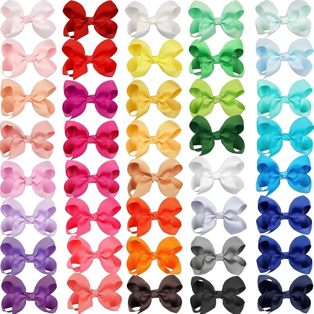 40 Pieces 3 Inch Hair Bows for Girls Clips Grosgrain Ribbon Boutique Hair Bow Alligator Clips For... | Amazon (US)