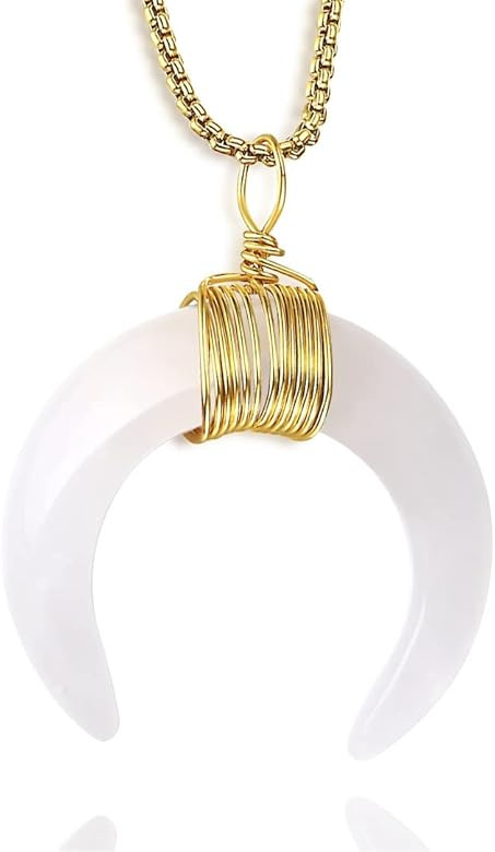 MAIBAOTA Crescent Moon Necklace for Women Moon Pendant Jewelry Spiritual Witchy Gemstone Necklace... | Amazon (US)