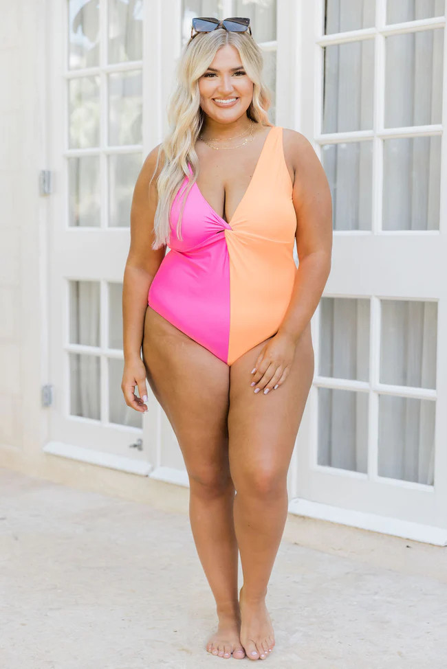 Girls Just Wanna Have Sun Orange/Pink Color Block One Piece Swimsuit FINAL SALE | Pink Lily