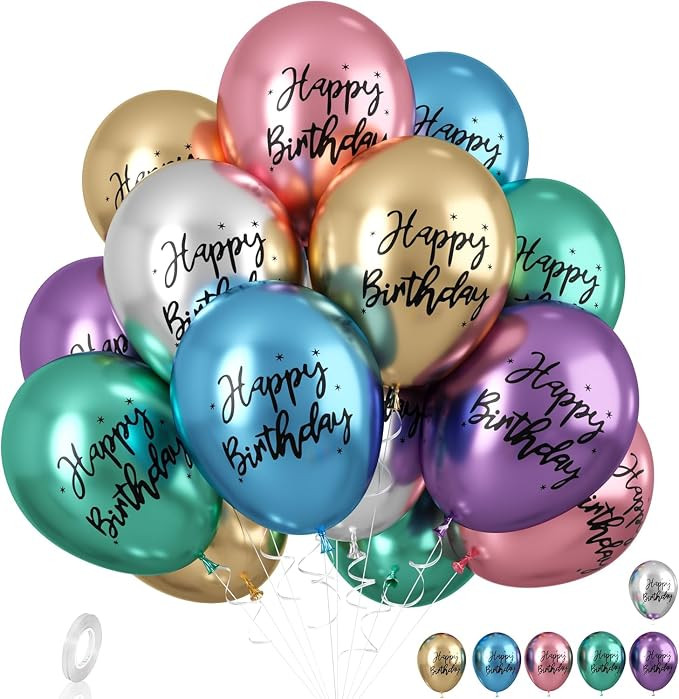 Metal Happy Birthday Balloons Colorful Metallic Decorative Balloons Birthday Party Decor Room Dec... | Amazon (US)