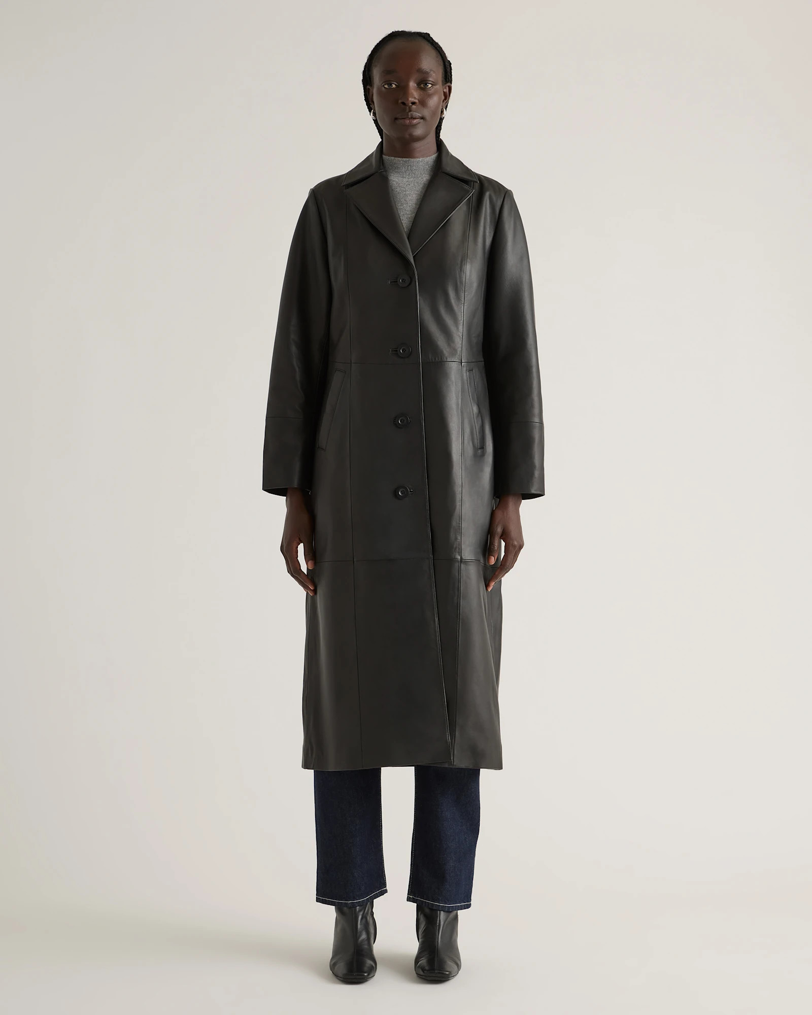 Black 100% Leather Long Trench Coat | Quince