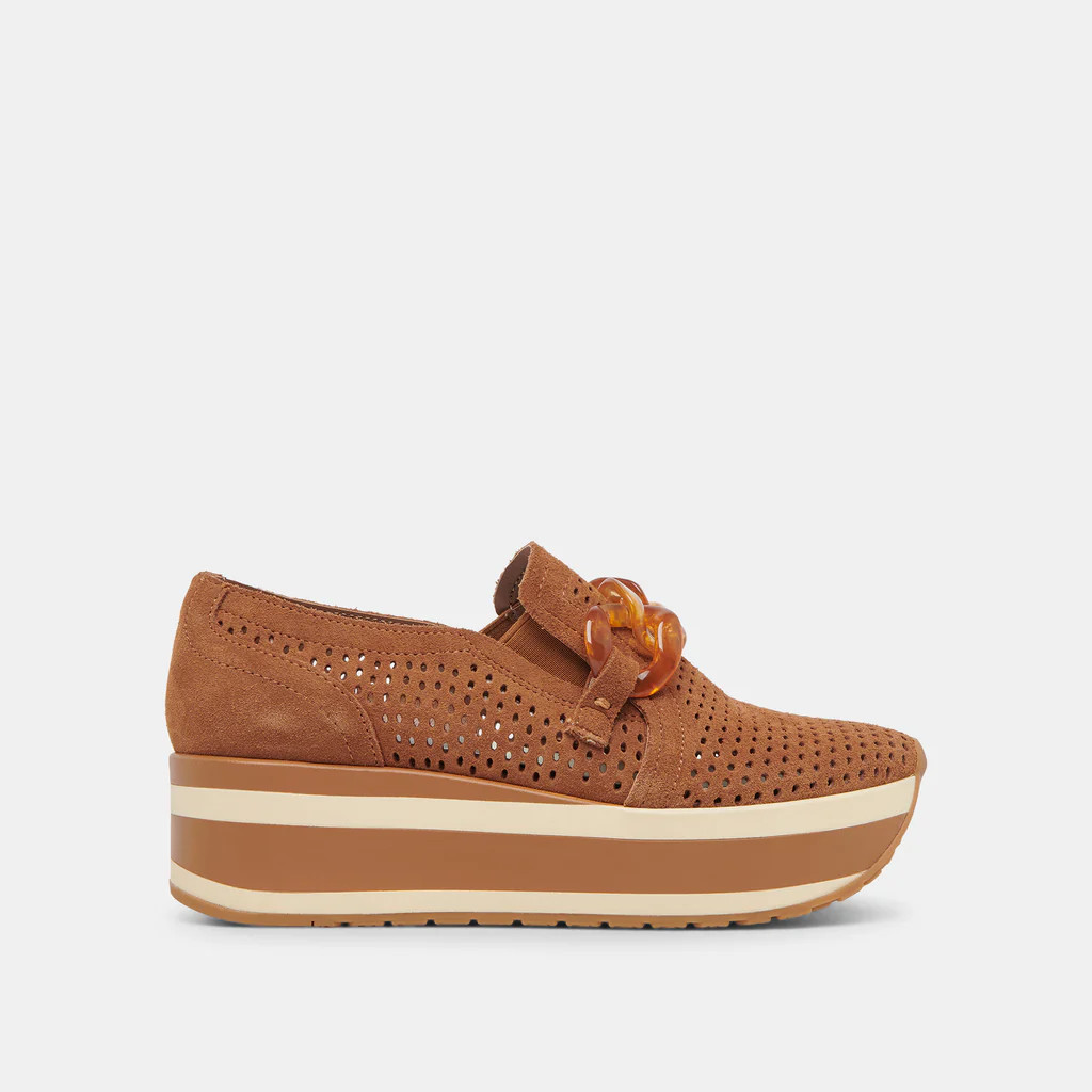 JHENEE PERFORATED SNEAKERS PECAN SUEDE | DolceVita.com