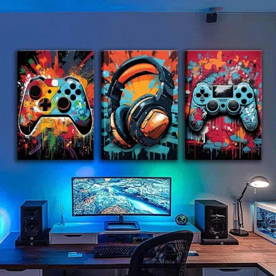 3Pcs Cool Gaming Wall Art Retro Video Game Watercolor Posters Pictures Colorful Neon Gamepad Canvas Painting Prints For Boys Room Kids Game Room Bedro | Wayfair North America
