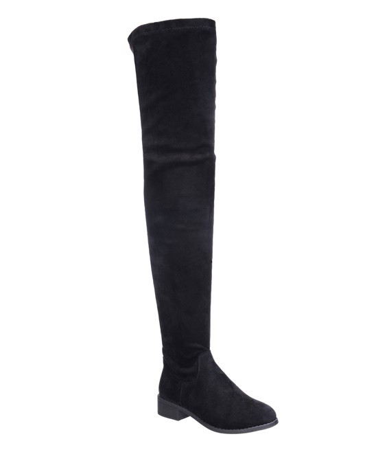 Nature Breeze Women's Casual boots BLACK - Black Matte Olympia Thigh-High Boot - Women | Zulily