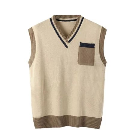Listenwind Men Sweater Vest Sleeveless V Neck Color Matching Slim Fit Fall Winter Casual Pullover To | Walmart (US)