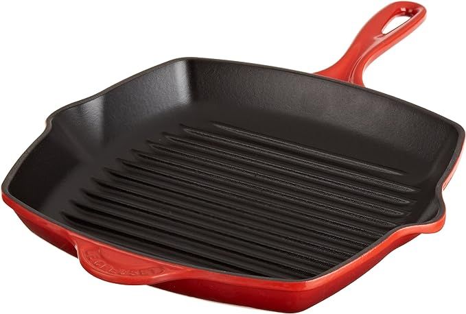 Le Creuset Enameled Cast-Iron 10-1/4-Inch Square Skillet Grill, Cerise (Cherry Red) | Amazon (US)