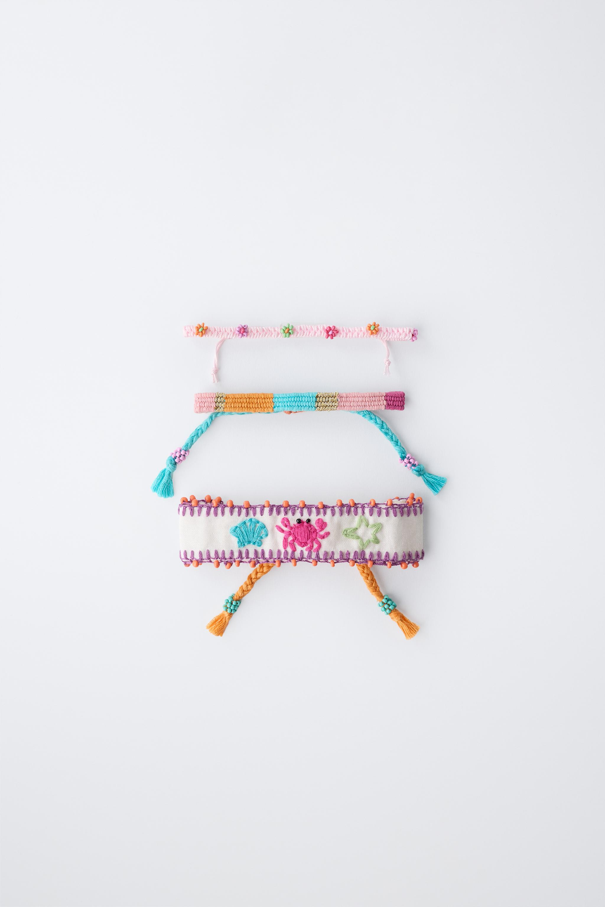 THREE-PACK OF EMBROIDERED AND BEADED BRACELETS | Zara US