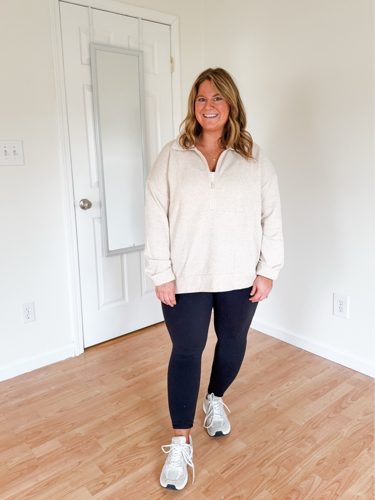 I sized up to an XXL in the quarter zip so it would be nice and roomy! Wearing an XL in leggings too  

#LTKActive #LTKFindsUnder50 #LTKMidsize