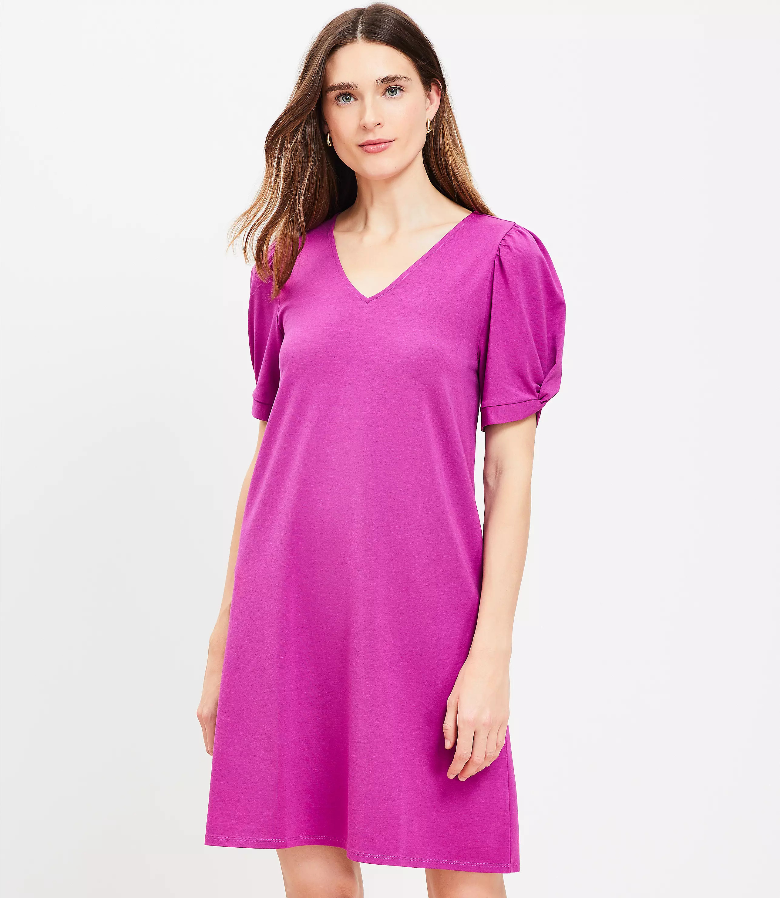 Knotted Puff Sleeve V-Neck Dress | LOFT