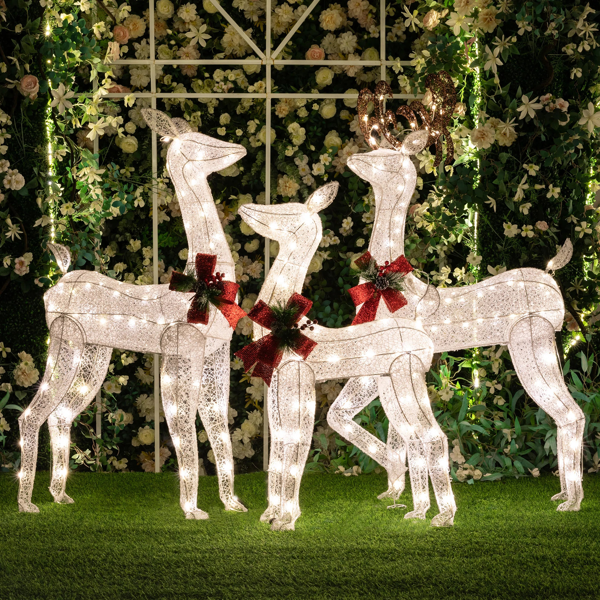Christmas Deer Lighted Display 3 Piece Set | Wayfair North America