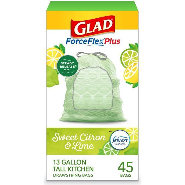 Glad ForceFlexPlus + Tall Kitchen Drawstring Trash Bags - Febreze Sweet Citron &#38; Lime - 13 Ga... | Target