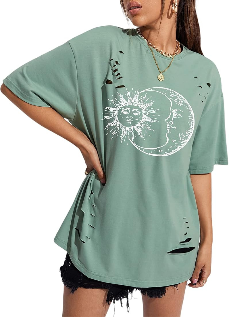 Remidoo Women's Casual Solid Crewneck Short Sleeve Oversized T Shirt Loose Tops | Amazon (US)