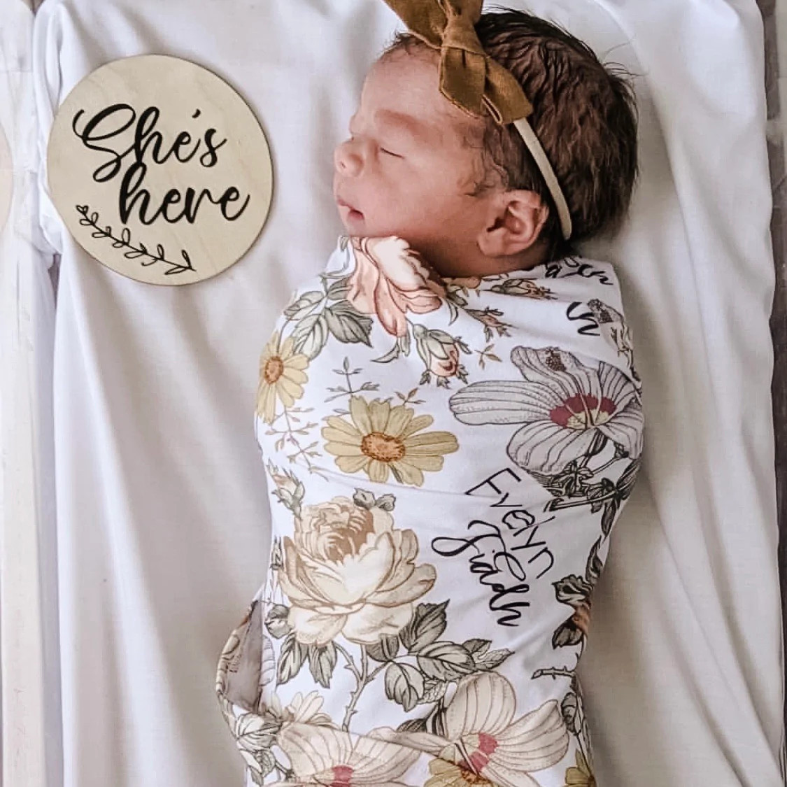 Peyton's Vintage Floral Personalized Baby Name Swaddle Blanket | Caden Lane