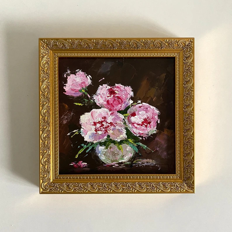 Peonies Flower Original Artwork Peony Original Painting Floral Framed Art - Etsy | Etsy (US)