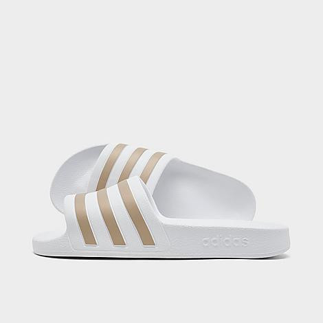 adidas Women's Originals adilette Aqua Slide Sandals in White/Platinum Metallic/White Size: 6.0 | JD Sports (US)