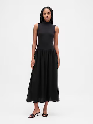 Modern Mockneck Mixed Media Maxi Dress | Gap (CA)