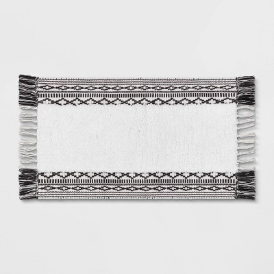 20"x32" Striped Fringe Bath Rug Black/White - Threshold™ | Target
