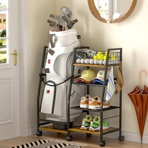 Golf Bag Garage Storage Rack with Wheels, Organizer for Single Golf Bag and Equipment Accessories... | Amazon (US)