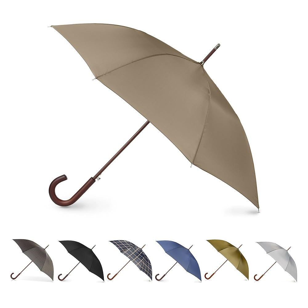 Totes Eco Auto Open Umbrella Classic Wooden J Stick Handle with Easy Grip - Windproof, Rainproof ... | Amazon (US)