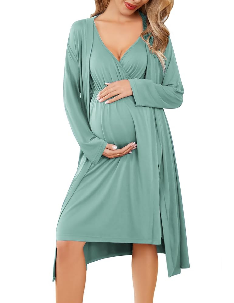 Ekouaer Maternity Nursing Gown and Robe Set Labor Delivery Nursing Nightgowns for Breastfeeding P... | Amazon (US)