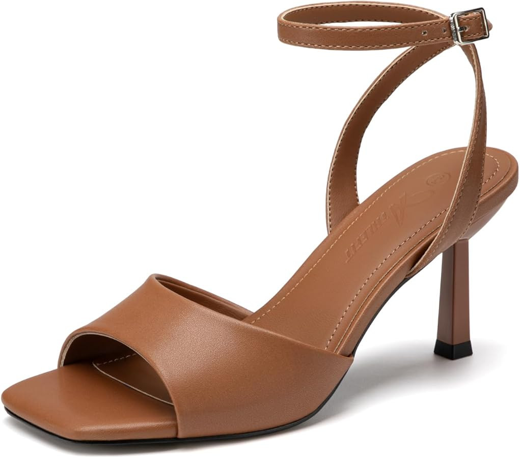 Athlefit High Heels for Women Square Open Toe Mesh 3-Inch Stiletto Heels Ankle Strap Summer Heele... | Amazon (US)