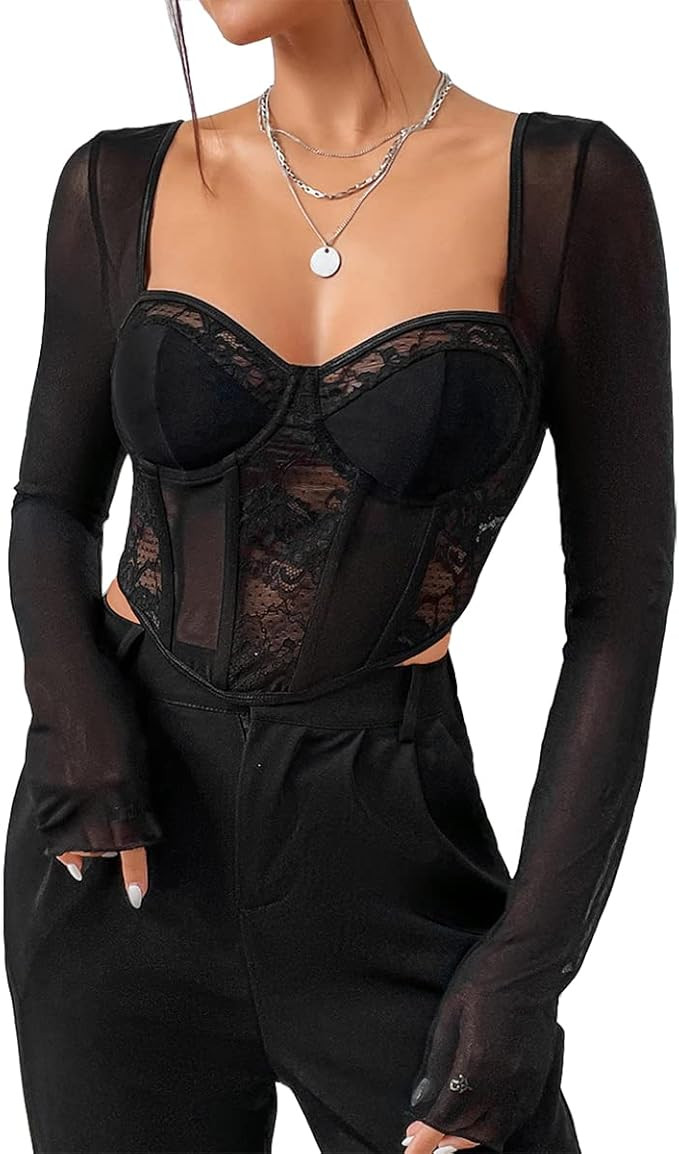 Women's Long Sleeve Crop Top Sexy Cut Out T-Shirt Halter Tees Top Slim Fit Y2k Tops | Amazon (US)