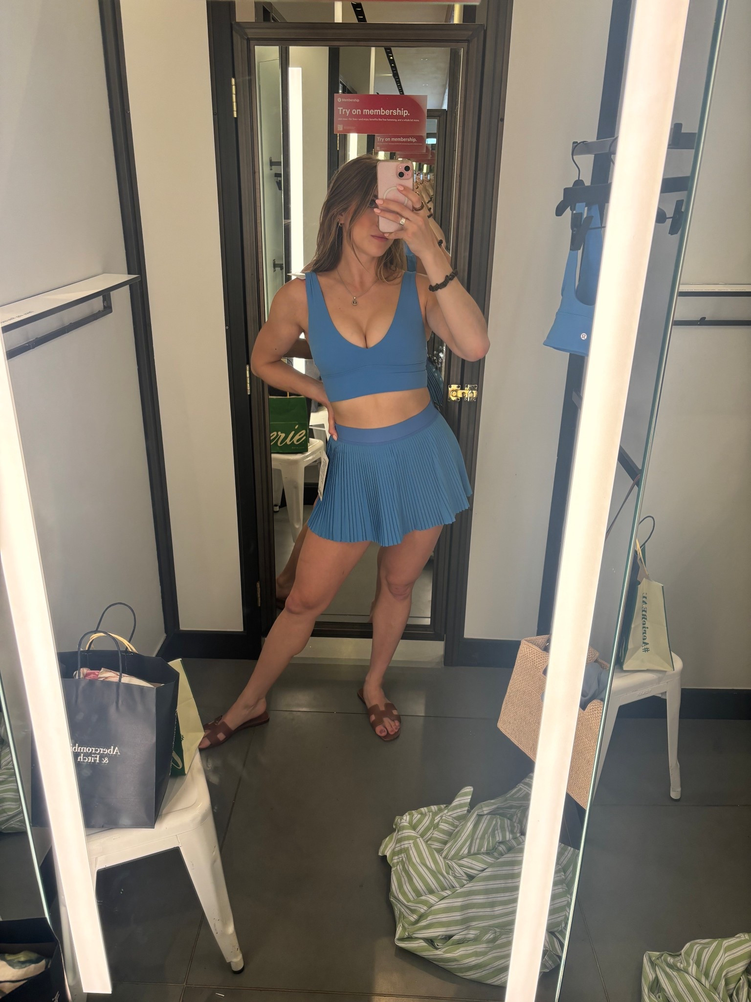 Pool party blue tennis skirt and align v neck sports bra, wearing size 6 in both — 6c-d in the top!

#LTKActive
