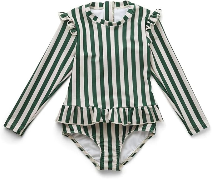 LDIOIF Girls One Piece Long Sleeve Swimsuit Stripe Seersucker Bathing Suit Zipper Rash Guard Surf... | Amazon (US)