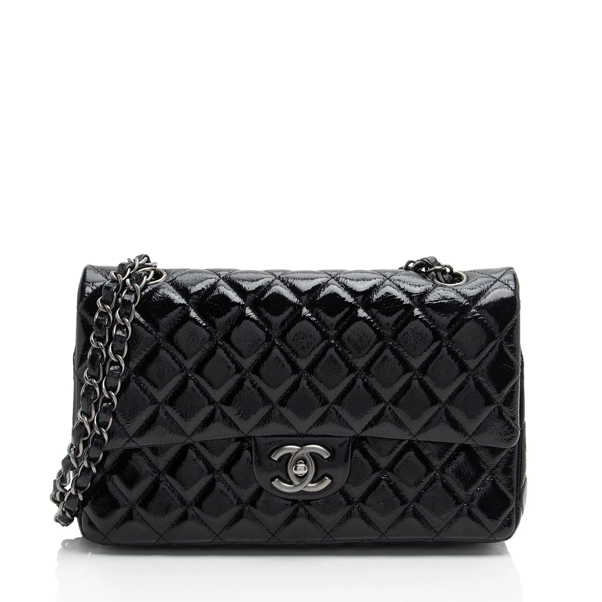 Pre-Owned Chanel Crumpled Patent Leather Classic Medium Double Flap Bag | Walmart (US)