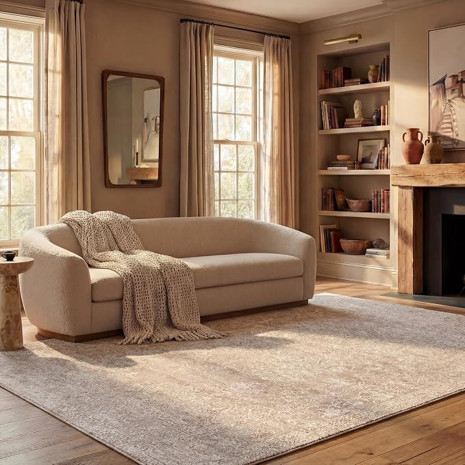 SAFAVIEH Area Rug 10x14 - Reflection Collection - Large - Light Grey & Cream, Non-Shedding & Easy... | Amazon (US)